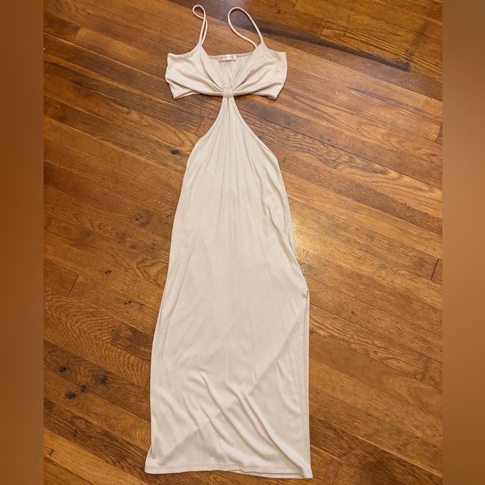 Blue Blush Cream Backless Cutout Maxi Dress